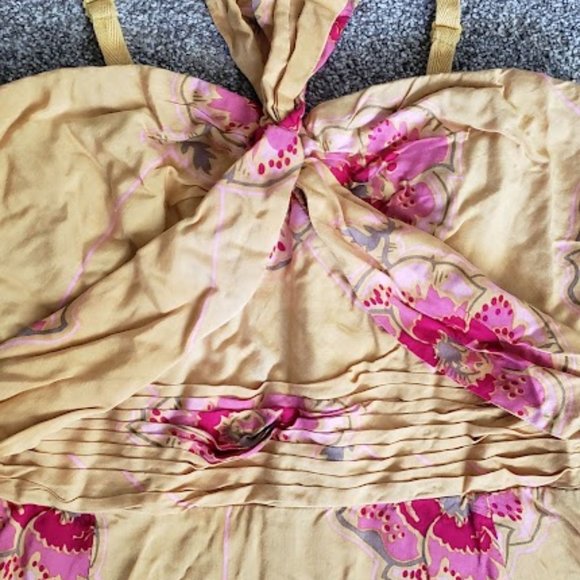 Free People Mustard Yellow Floral Halter Dress Size M - Picture 5 of 8